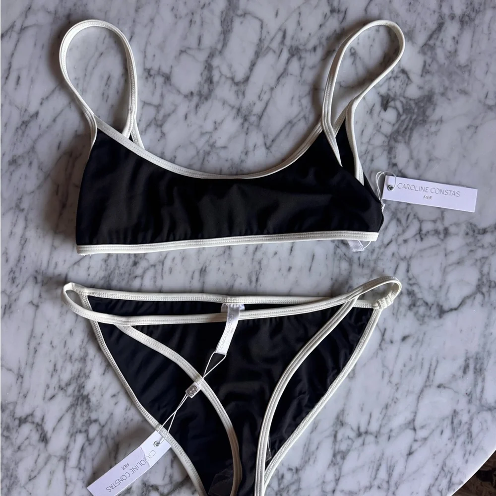 Caroline Constas Black Bikini with White Trim